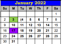 District School Academic Calendar for Ricardo Elementary for January 2022
