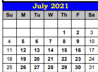 District School Academic Calendar for Ricardo Elementary for July 2021