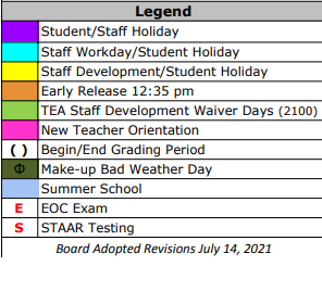 District School Academic Calendar Legend for Ricardo Elementary