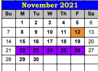 District School Academic Calendar for Ricardo Elementary for November 2021
