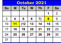 District School Academic Calendar for Ricardo Elementary for October 2021