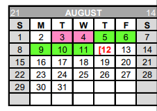 District School Academic Calendar for Rice Elementary for August 2021