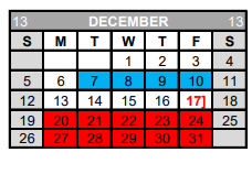 District School Academic Calendar for Rice High School for December 2021
