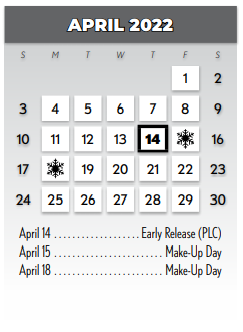 District School Academic Calendar for Berkner High School for April 2022