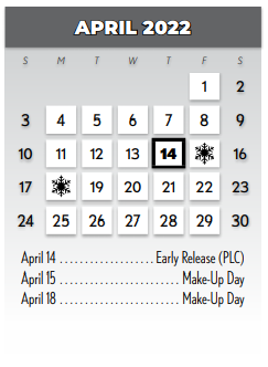 District School Academic Calendar for Westwood Junior High for April 2022