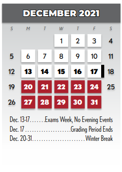 District School Academic Calendar for Richardson High School for December 2021
