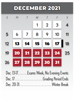 District School Academic Calendar for Christa Mcauliffe Learning Center for December 2021