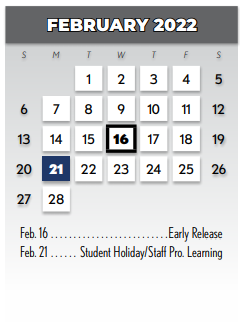 District School Academic Calendar for Mark Twain Elementary for February 2022