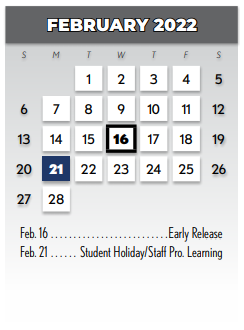 District School Academic Calendar for Westwood Junior High for February 2022