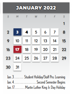 District School Academic Calendar for Berkner High School for January 2022