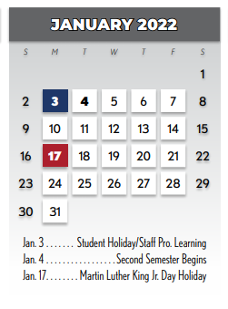 District School Academic Calendar for Richardson West Junior High for January 2022