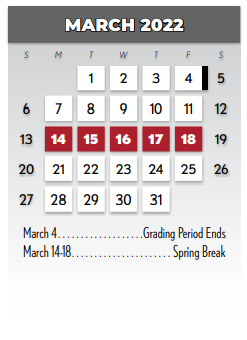 District School Academic Calendar for Richardson West Junior High for March 2022