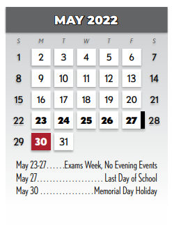 District School Academic Calendar for Lake Highlands High School for May 2022