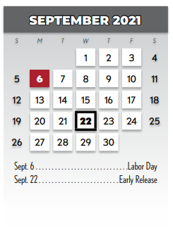 District School Academic Calendar for Wallace Elementary for September 2021