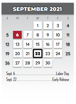 District School Academic Calendar for Math/science/tech Magnet for September 2021