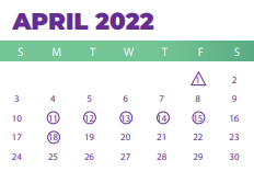 District School Academic Calendar for Dreher High for April 2022