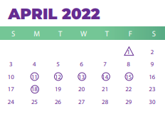 District School Academic Calendar for C A Johnson Prepatory Acad for April 2022
