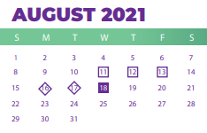 District School Academic Calendar for W G Sanders Middle for August 2021