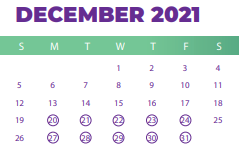District School Academic Calendar for C A Johnson Prepatory Acad for December 2021