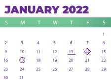 District School Academic Calendar for Southeast Middle for January 2022