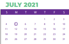 District School Academic Calendar for Dreher High for July 2021