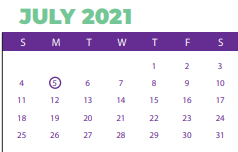 District School Academic Calendar for Hand Middle for July 2021