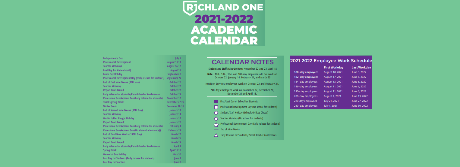 District School Academic Calendar Key for Dreher High