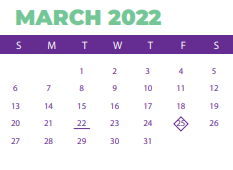 District School Academic Calendar for W G Sanders Middle for March 2022