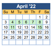 District School Academic Calendar for Johnson Magnet for April 2022
