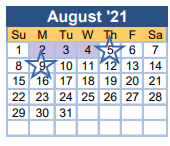 District School Academic Calendar for Sand Hills Psychoeducational Program for August 2021