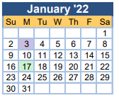 District School Academic Calendar for Tubman Middle School for January 2022