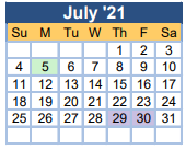 District School Academic Calendar for Hephzibah Elementary School for July 2021