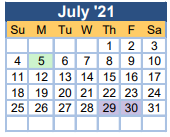 District School Academic Calendar for Jamestown Elementary School for July 2021