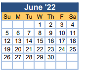 District School Academic Calendar for Academy Of Richmond County High School for June 2022