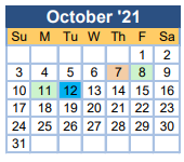 District School Academic Calendar for Tubman Middle School for October 2021