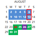 District School Academic Calendar for Pre-school DEV. Center for August 2021
