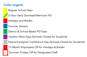 District School Academic Calendar Legend for Real Special Ed Ctr