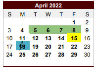 District School Academic Calendar for Marlin Alternative Education Progr for April 2022