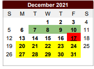 District School Academic Calendar for Foster Elementary School for December 2021