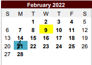 District School Academic Calendar for Marlin Alternative Education Progr for February 2022
