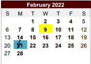 District School Academic Calendar for Challenge Academy for February 2022