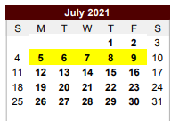 District School Academic Calendar for Riesel School for July 2021