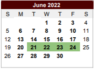 District School Academic Calendar for Foster Elementary School for June 2022