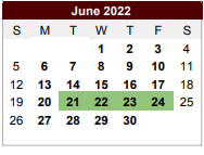 District School Academic Calendar for Challenge Academy for June 2022