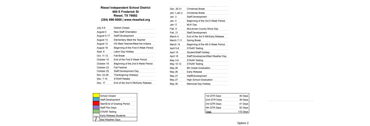 District School Academic Calendar Key for Challenge Academy