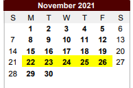District School Academic Calendar for Marlin Alternative Education Progr for November 2021