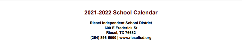 District School Academic Calendar for Riesel School