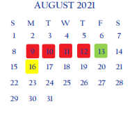 District School Academic Calendar for North Grammar Elementary for August 2021