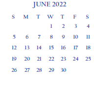 District School Academic Calendar for Ringgold Middle School for June 2022