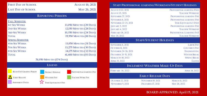 District School Academic Calendar Key for Grulla Elementary